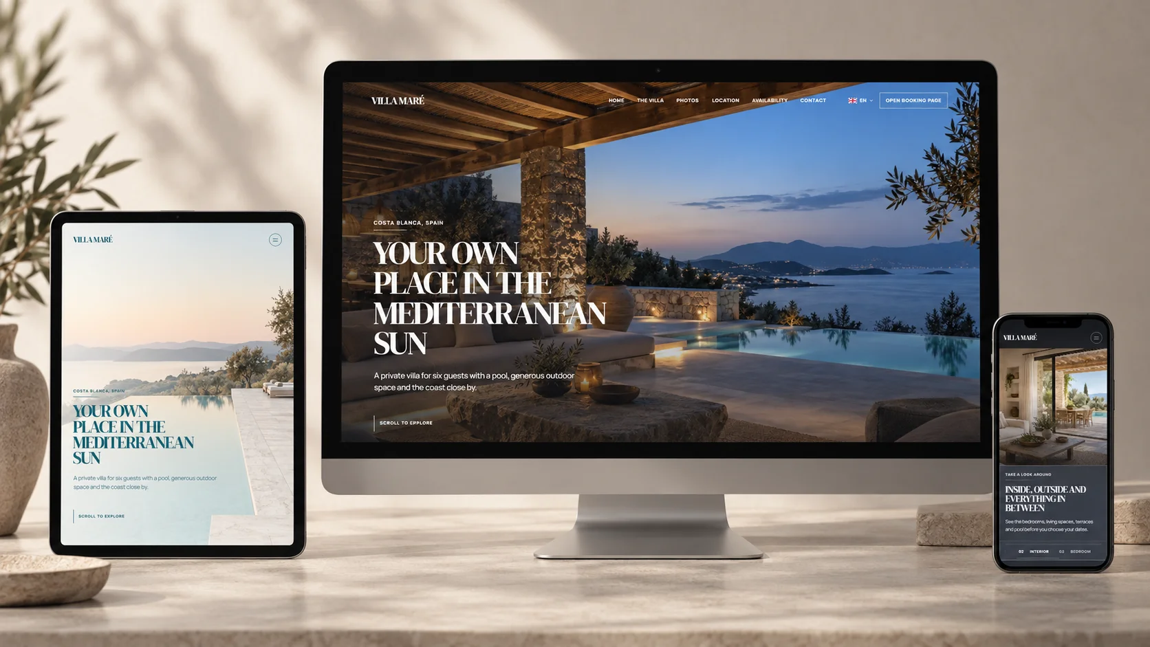 Website voor vakantiewoning Villa Maré op computer, tablet en telefoon